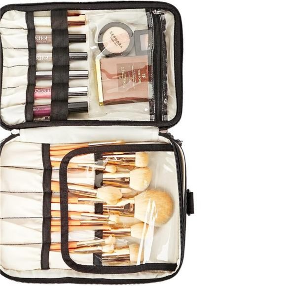 Double Layer Makeup Bag with Strap,Large CosmeticCase for Women,MakeUp Organizer - Picture 4 of 6